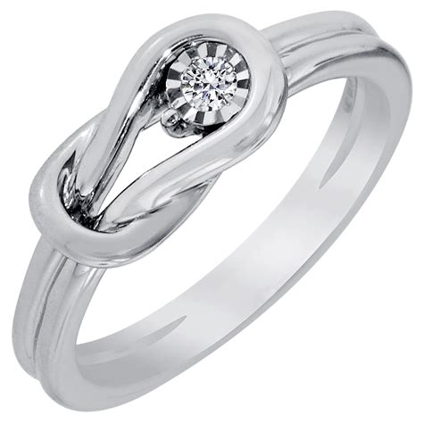 Everlon Diamond Love Knot Ring in Sterling Silver .